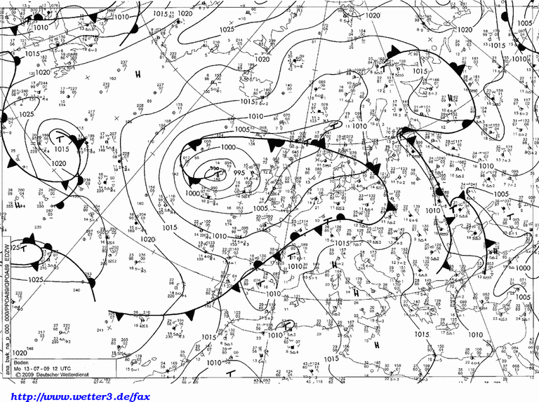 DWD Analyse Bodendruck 13.07.09 12Z