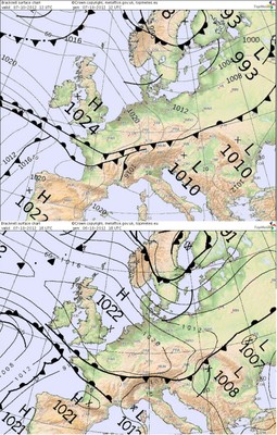 Wetterkarten Vorhersage für 12:00 und 18:00 UTC