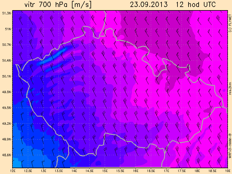 FLYMET Windvorhersage 700 mbar 12 UTC