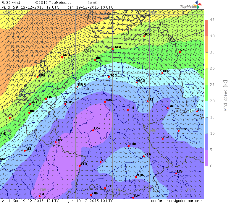 Windvorhersage FL85, 19.12.15, 12 UTC