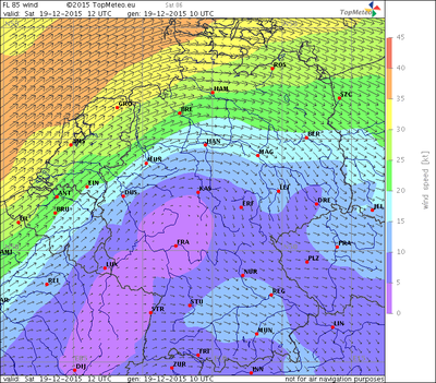 Windvorhersage FL85, 19.12.15, 12 UTC
