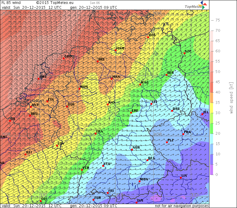 Windvorhersage FL85, 20.12.15, 12 UTC