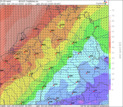 Windvorhersage FL85, 20.12.15, 12 UTC