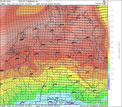 Windvorhersage FL85, 22.12.15, 12 UTC