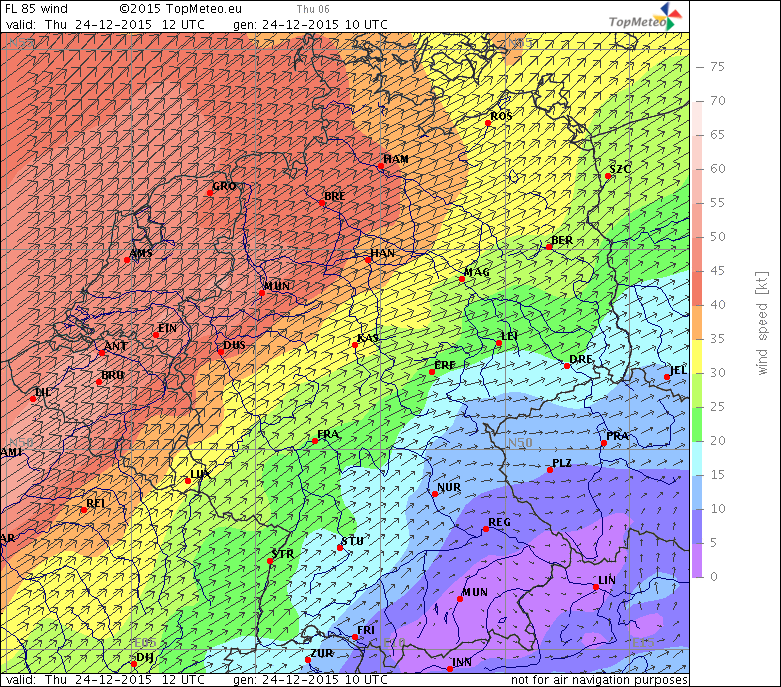 Windvorhersage FL85, 24.12.15, 12 UTC