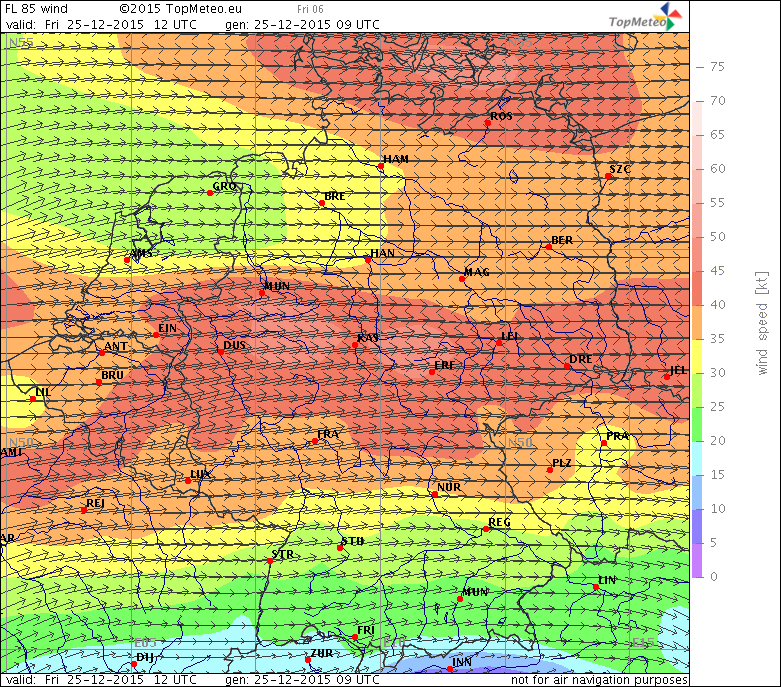 Windvorhersage FL85, 25.12.15, 12 UTC