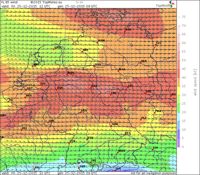 Windvorhersage FL85, 25.12.15, 12 UTC