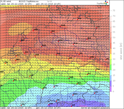 Windvorhersage FL85, 26.12.15, 12 UTC