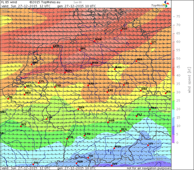 Windvorhersage FL85, 27.12.15, 12 UTC