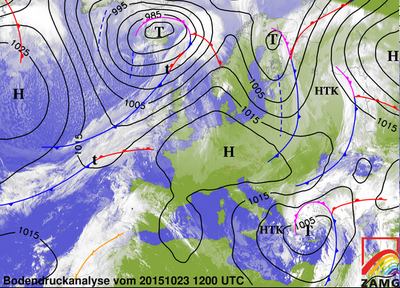 ZAMG Bodendruckanalyse 23.10.15, 12 UTC