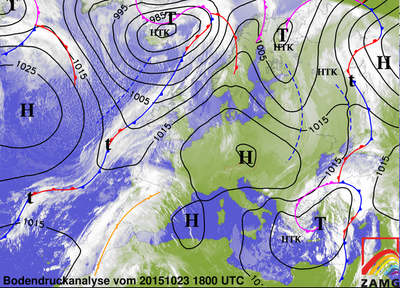 ZAMG Bodendruckanalyse 23.10.15, 18 UTC