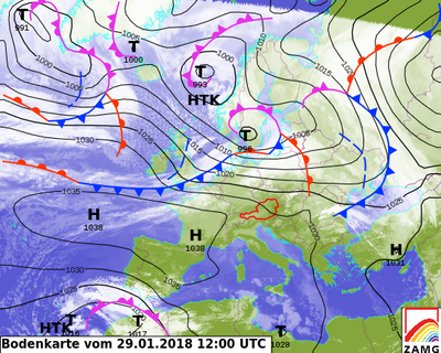 Bodenanalyse-Karte ZAMG, 29.1.18, 12 UTC