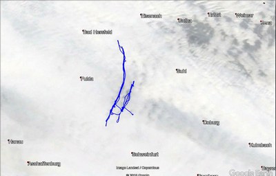 Satellitenbild mit Flugspur , 28.1.18