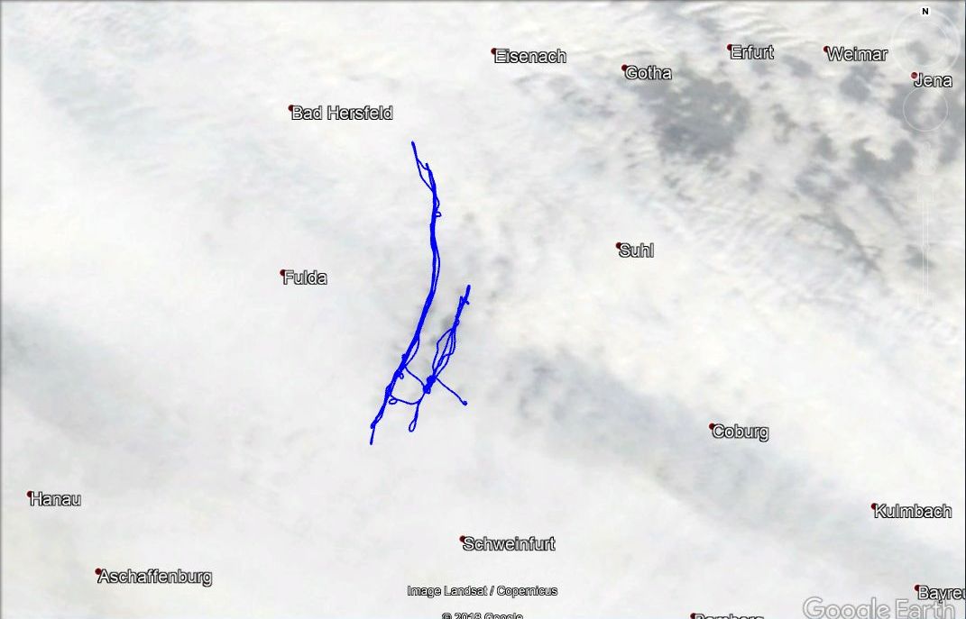 Satellitenbild mit Flugspur , 28.1.18
