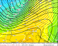 500 hPa Geopotential / Temperatur /Bodendruck, 0 UTC