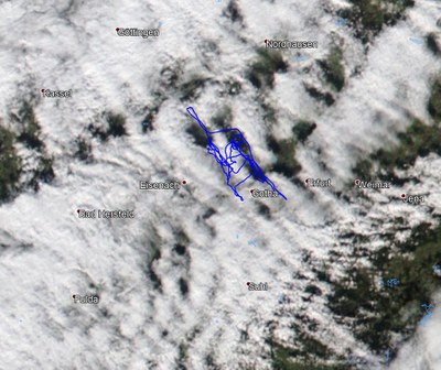 Flugweg und Bewölkung (Satellit NOAA-20)