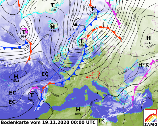 ZAMG Bodenkarte, 0 UTC