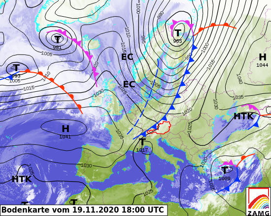 ZAMG Bodenkarte, 18 UTC