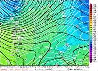 500 hPa Geopotential / Temperatur / Bodendruck, 0 UTC