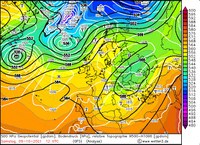 500 hPa Geopotential / Temperatur / Bodendruck, 12 UTC