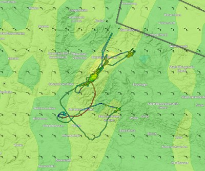 Flugweg  LS6 und Skysight-Vorhersage